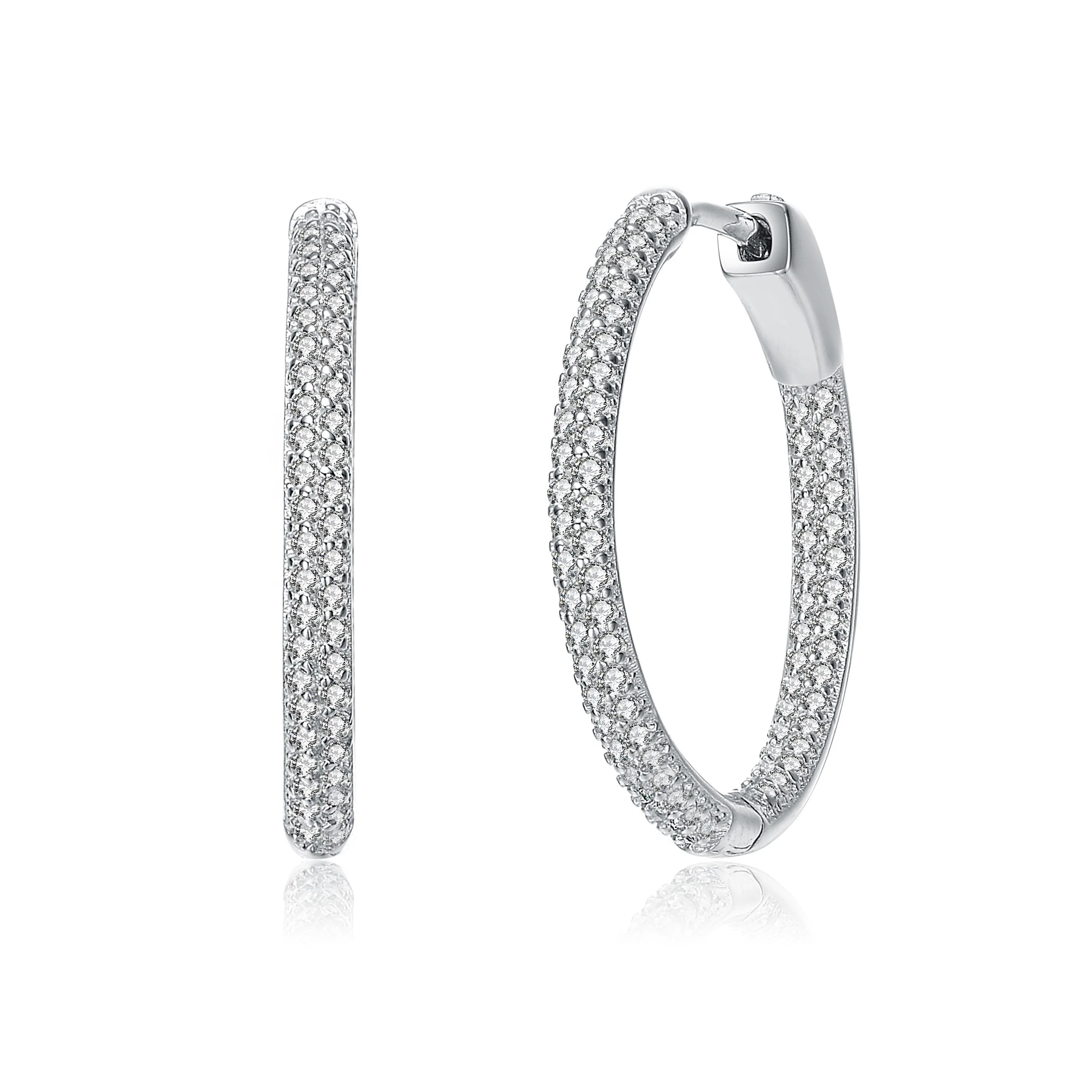 GENEVIVE Encrusted Thin Cz Hoop Earrings Size 0.98