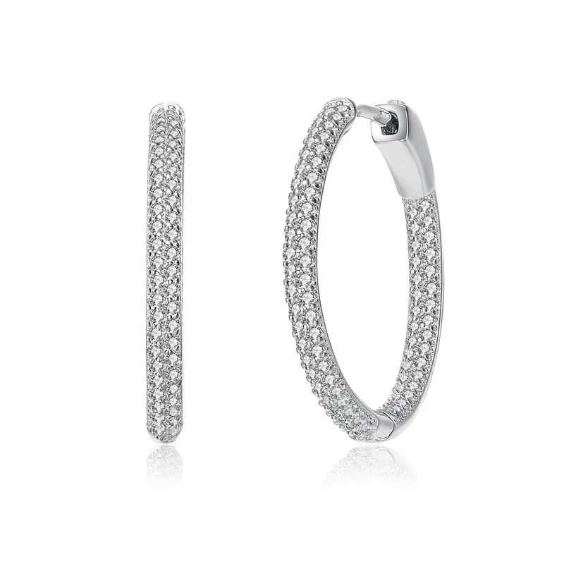GENEVIVE Encrusted Thin Cz Hoop Earrings Size 0.98