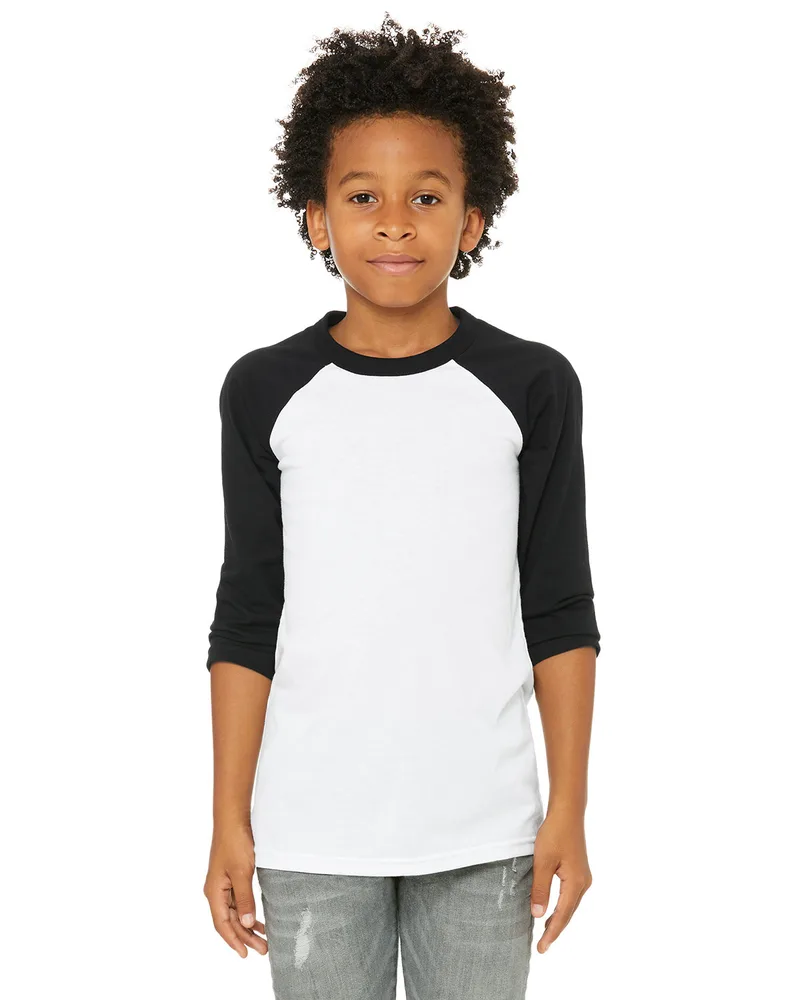 BELLA+CANVAS Youth Three-Quarter Sleeve Baseball T-Shirt
