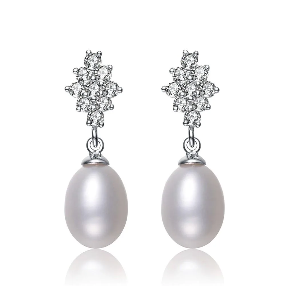 GENEVIVE Sterling Silver Pearl Drop Earrings Size 0.8