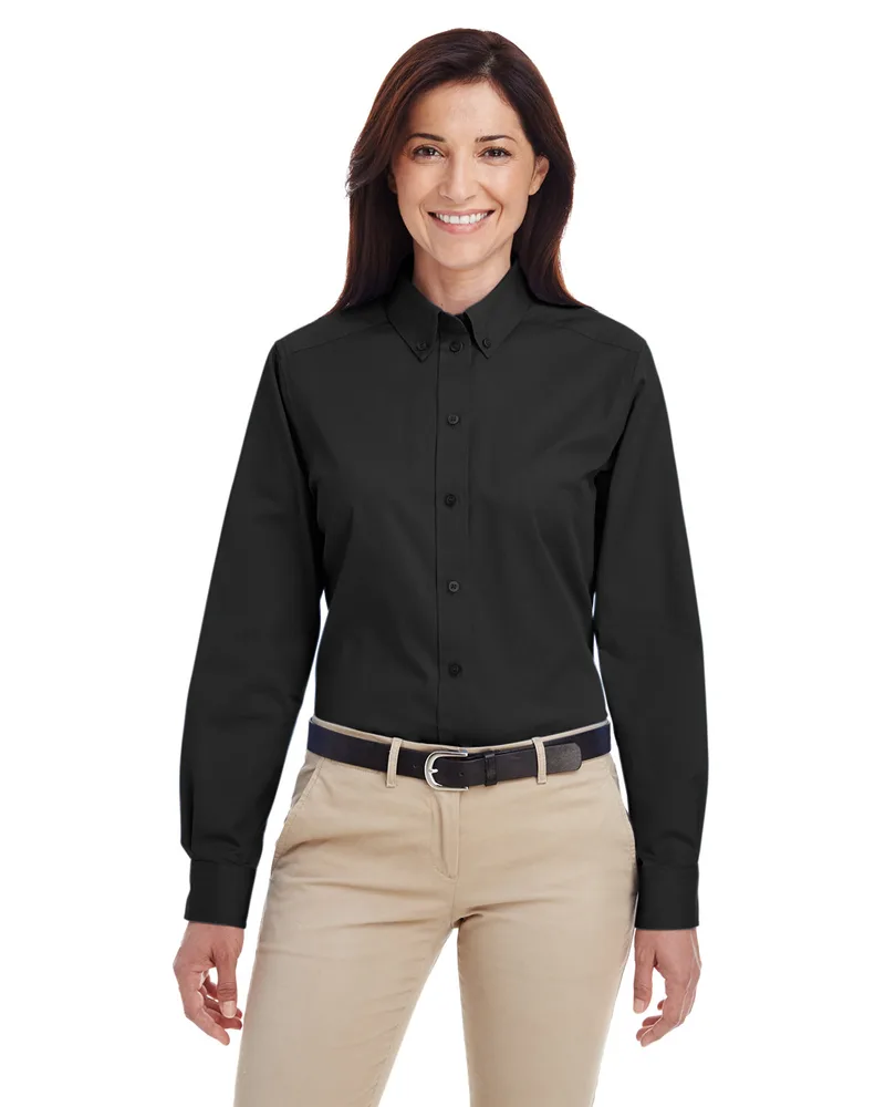 Harriton Ladies' Foundation Cotton Long-Sleeve Twill Shirt with Teflon™