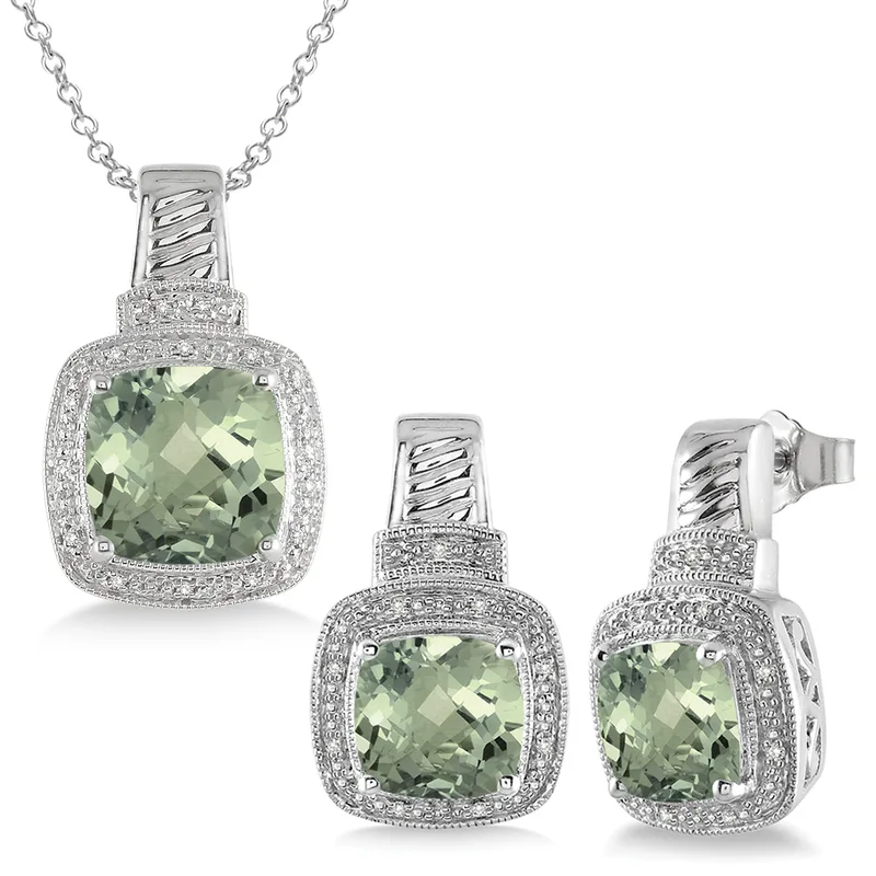 Jilco Inc Green Amethyst & Diamond Set
