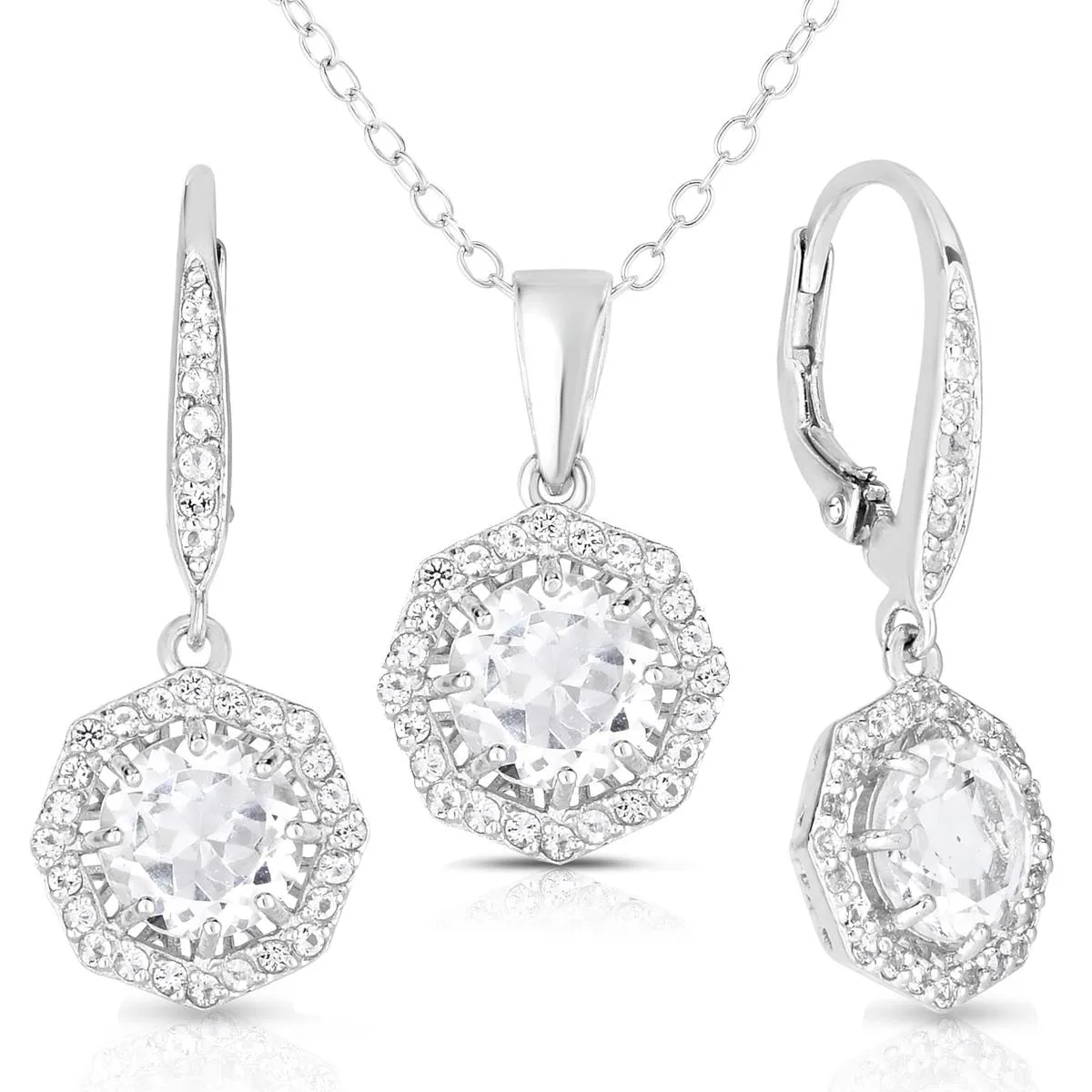 Jilco Inc White Topaz Earrings & Necklace Set - Sterling Silver