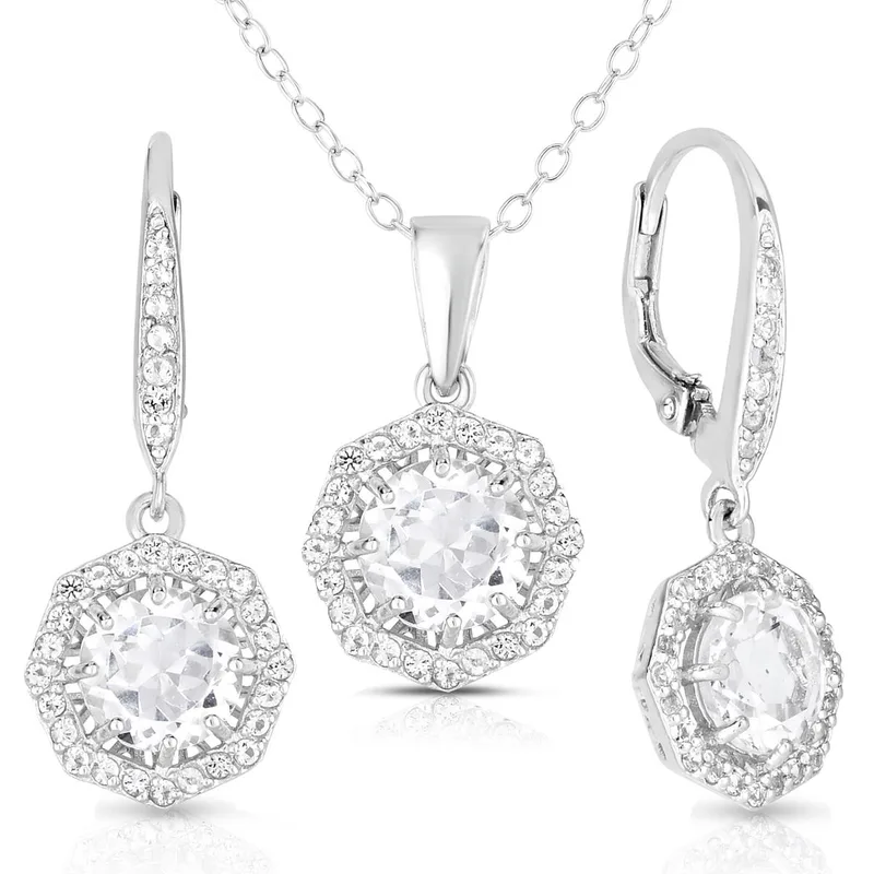 Jilco Inc White Topaz Earrings & Necklace Set - Sterling Silver