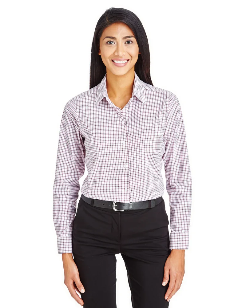 Devon and Jones® Women's CrownLux Performance® Micro Windowpane Woven Long Sleeve Dress Shirt
