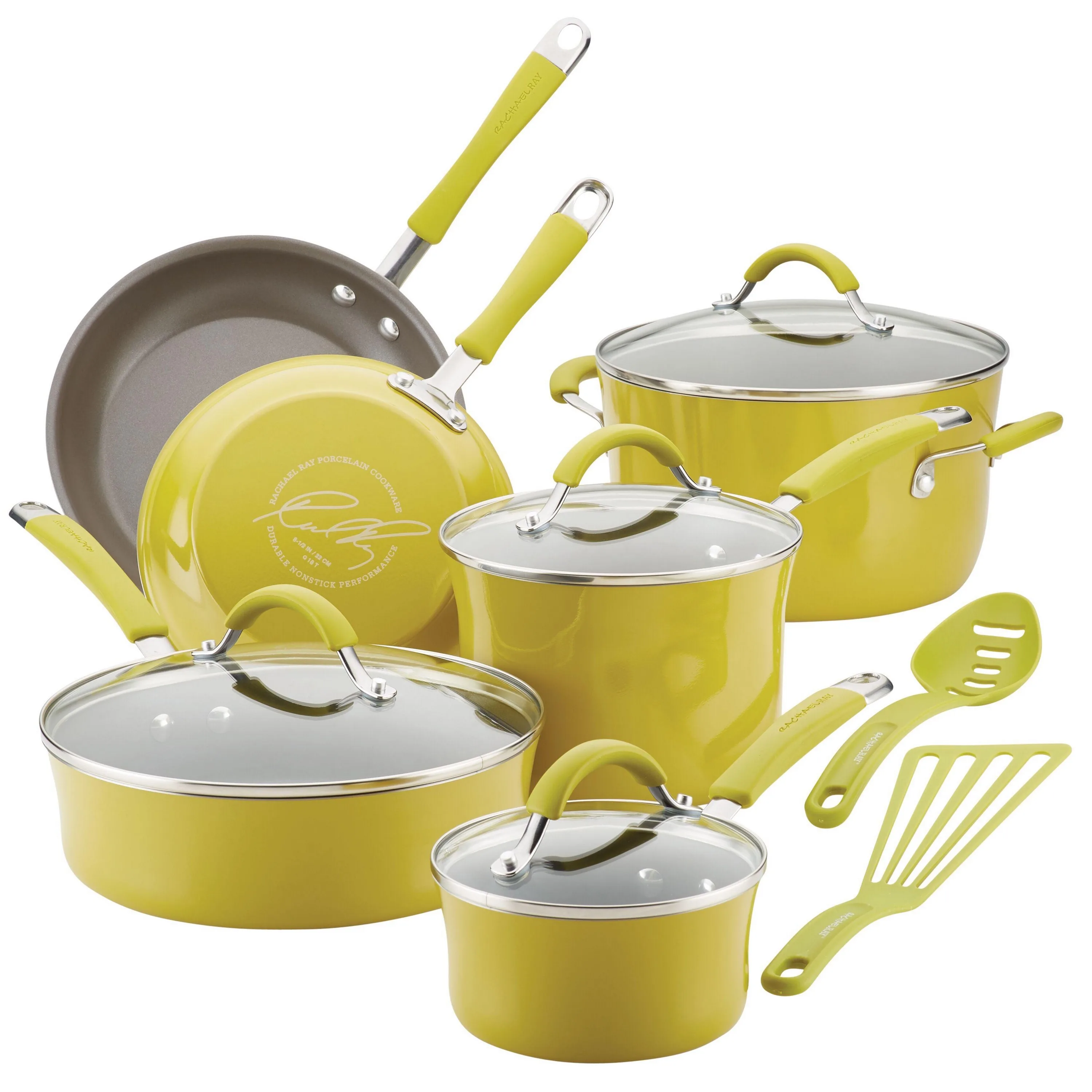 Rachael Ray Cucina 12Pc Porcelain Cookware Set Lemongrass Green