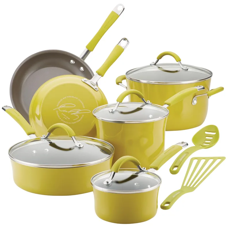 Rachael Ray Cucina 12Pc Porcelain Cookware Set Lemongrass Green