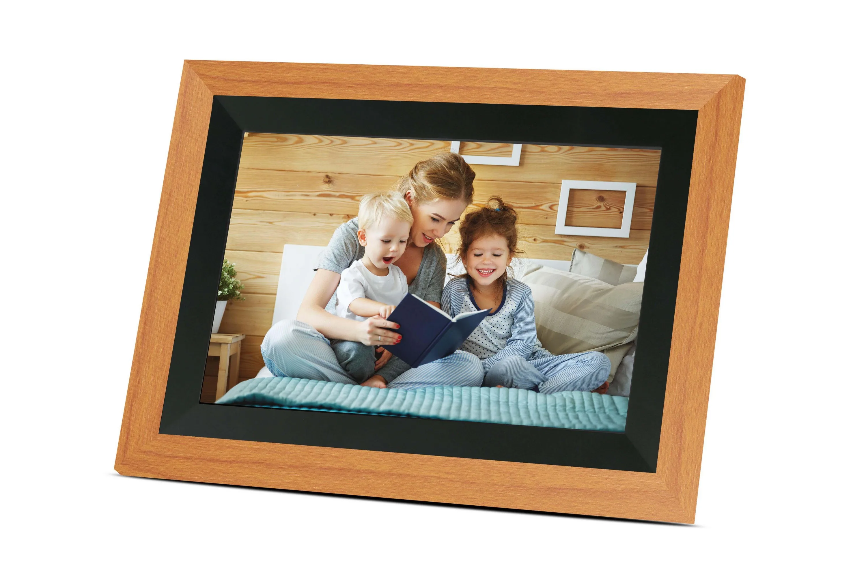Bell+Howell 10.1" Smart Digital Photo Frame - Black/Orange Cedar Wood