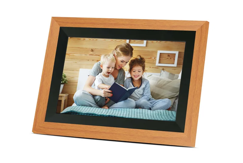 Bell+Howell 10.1" Smart Digital Photo Frame - Black/Orange Cedar Wood