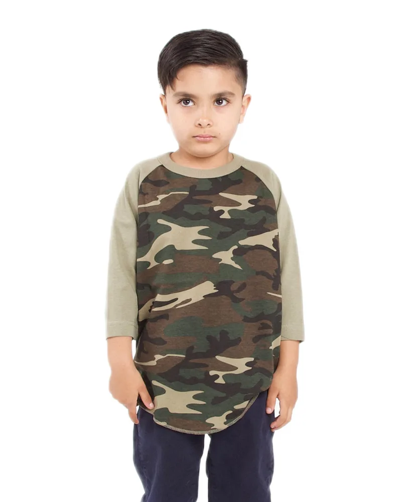 SHAKA WEAR Youth Three-Quarter Sleeve Camo Raglan T-Shirt view 3