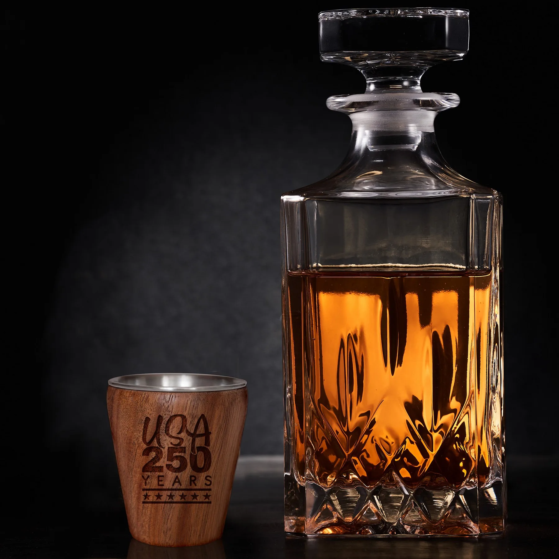 Limited Edition USA 250 Years Bamboo Shot Glass w/Stainless Steel Interior view 2
