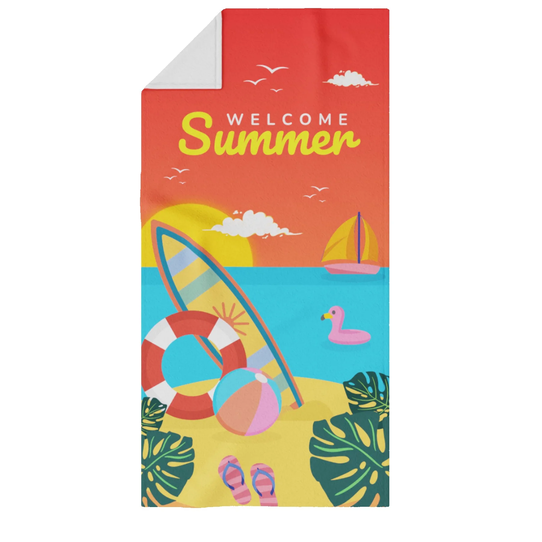 Beach Towel (Poly Velour Front/Cotton Loop Back) (30" x 60") Domestically Decorated view 2