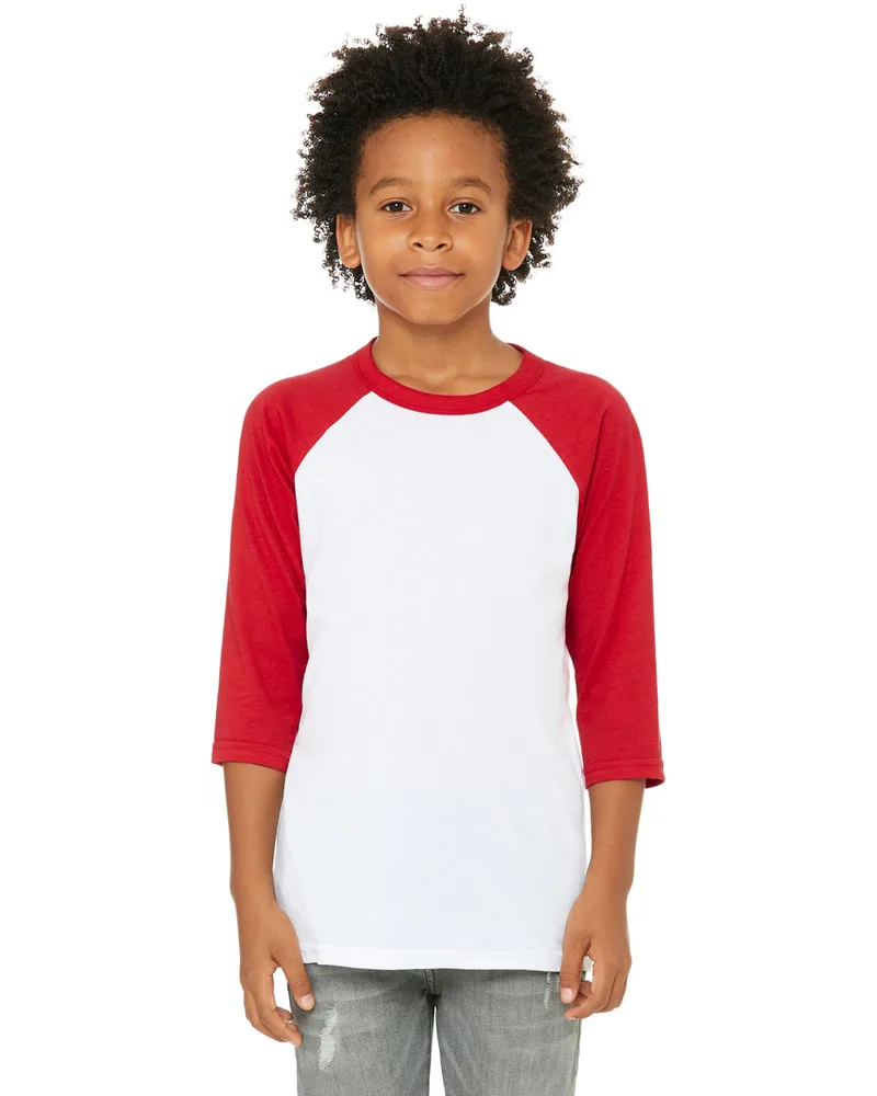 BELLA+CANVAS Youth Three-Quarter Sleeve Baseball T-Shirt view 3