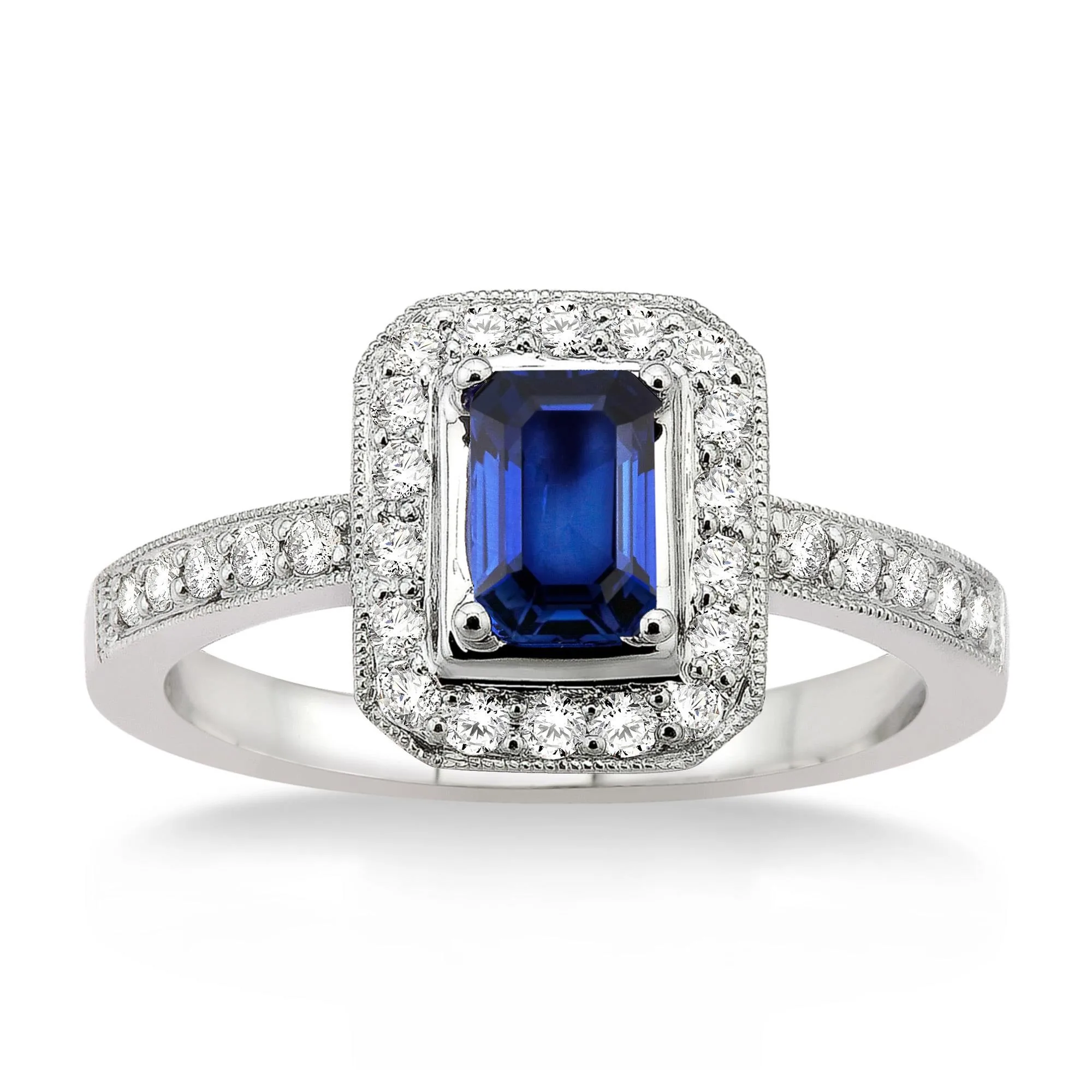 Jilco Inc Emerald Cut Diamond & Sapphire Ring - Size 9