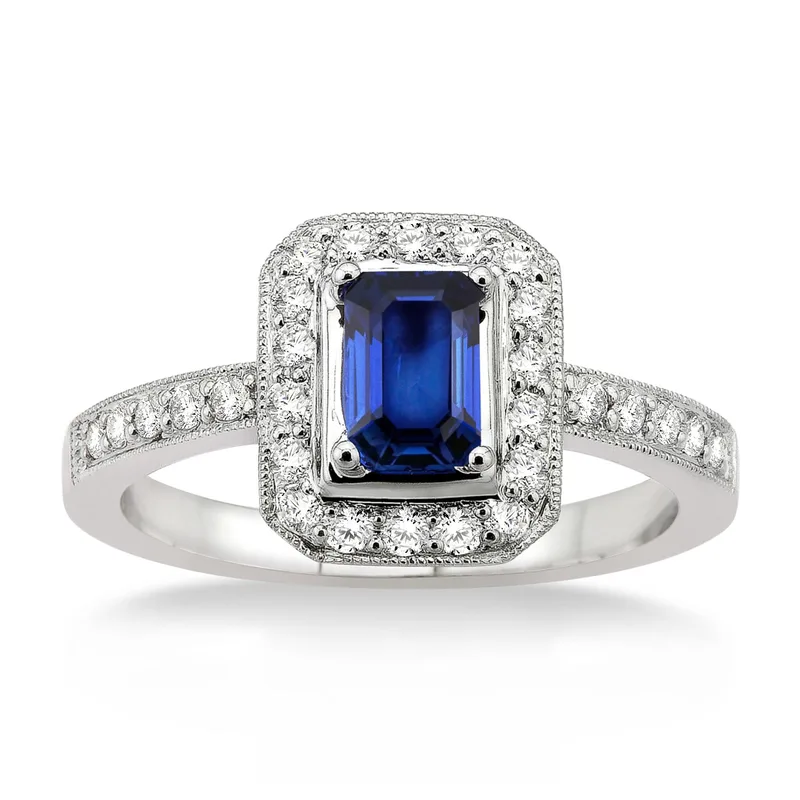 Jilco Inc Emerald Cut Diamond & Sapphire Ring - Size 9