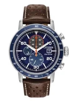 Citizen® Men's Brycen Eco-Drive® Watch w/Brown Leather Strap