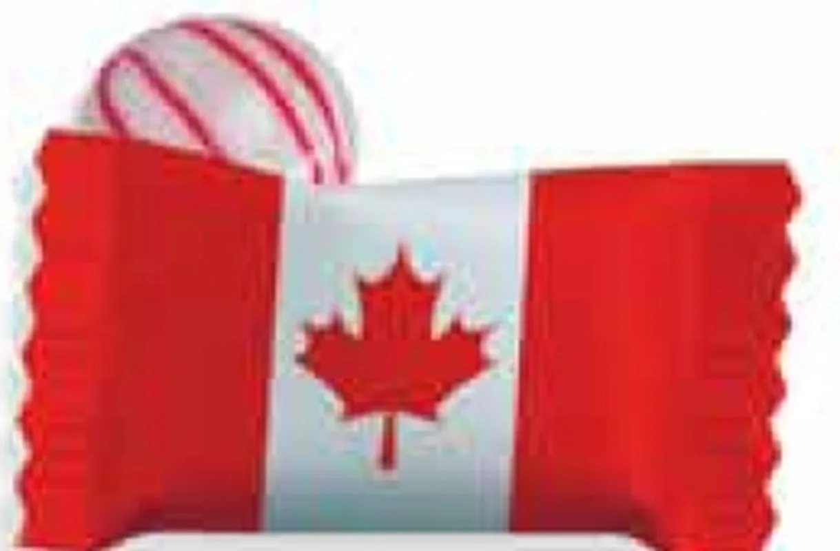 Red Striped Peppermint Candy w/ Stock Canadian Flag Wrapper