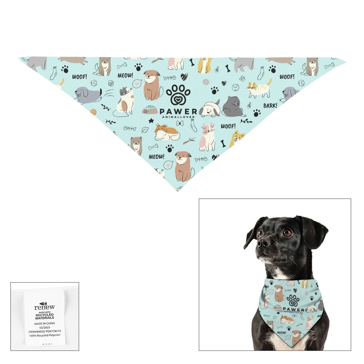 Full Color Small Triangle Rpet Pet Bandana view 2