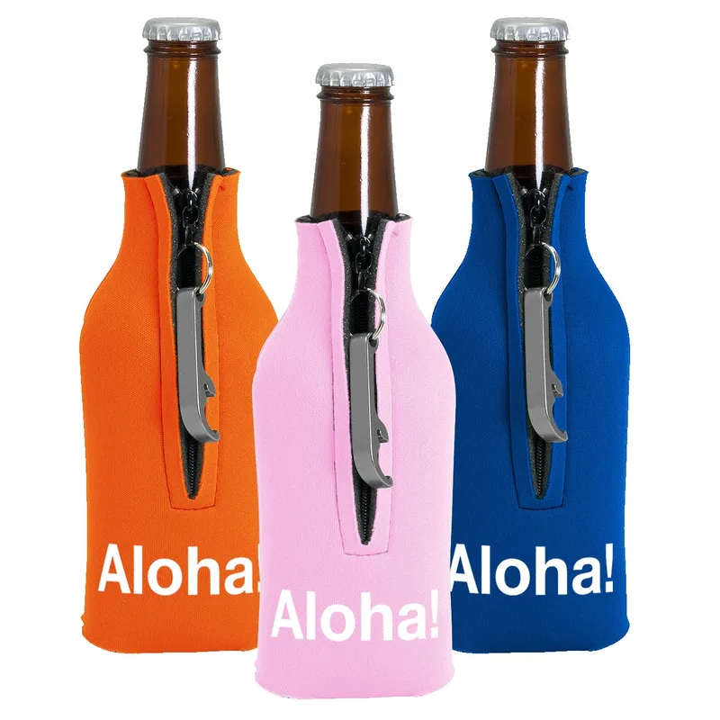 Zipper Bottle Coolie Cover w/Blank Bottle Opener (1 Color)