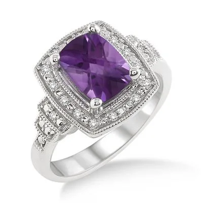 Jilco Inc Amethyst & Diamond Ring - Size 6.5