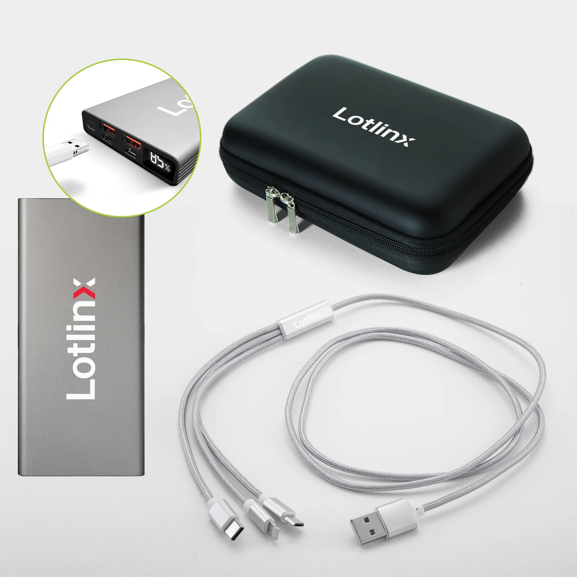Fast Charging Power Bank with 3-in-1 Charging Cable Gift Set