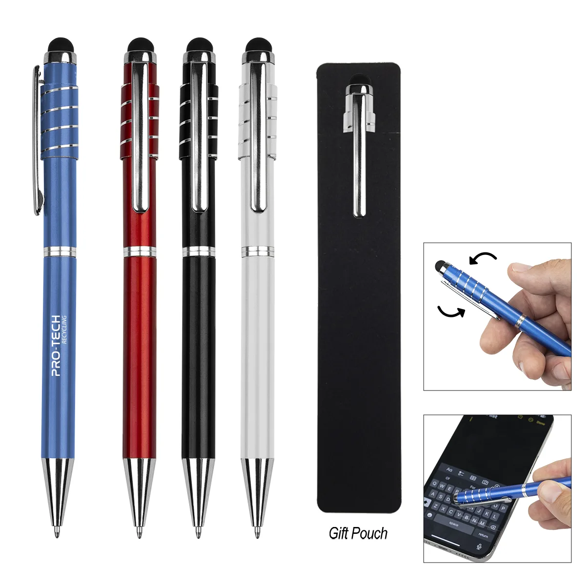 Recycled Aluminum Spinner Pen With Stylus view 2