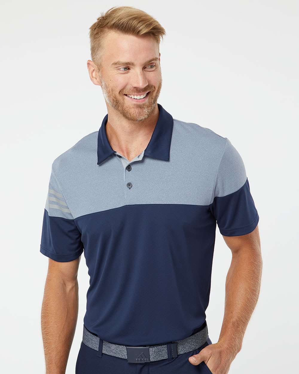 Adidas® Heathered 3-Stripes Colorblocked Polo Shirt view 5