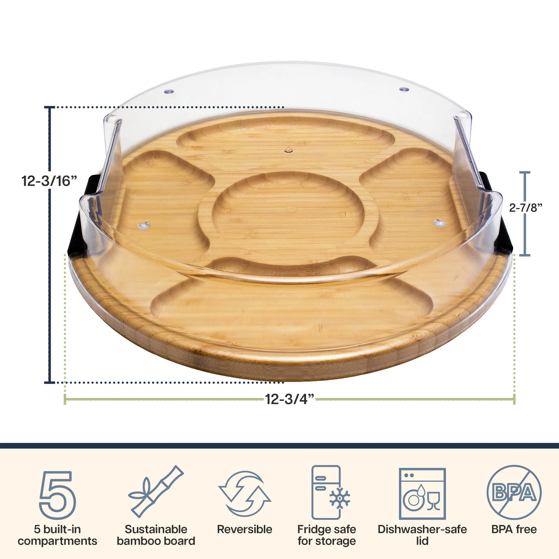 Flip, Serve & Store™ Covered Round Bamboo Charcuterie Board view 2