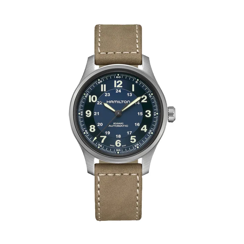 Hamilton Khaki Field Titanium Auto Brown Leather Strap Watch