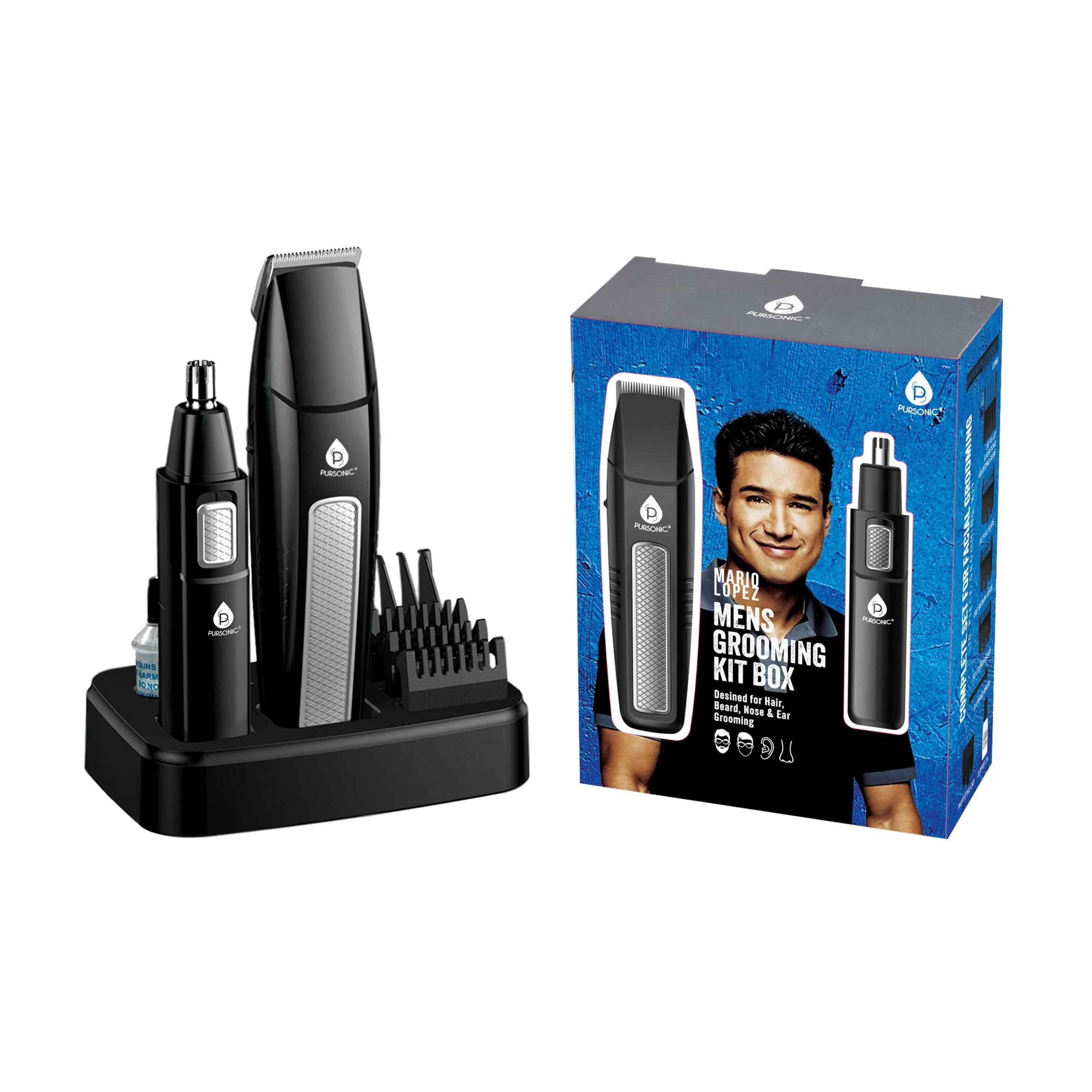 Pursonic Mario Lopez Mens Grooming Kit Designed For Hair, Beard, Nose & Ear Grooming, 10 Piece