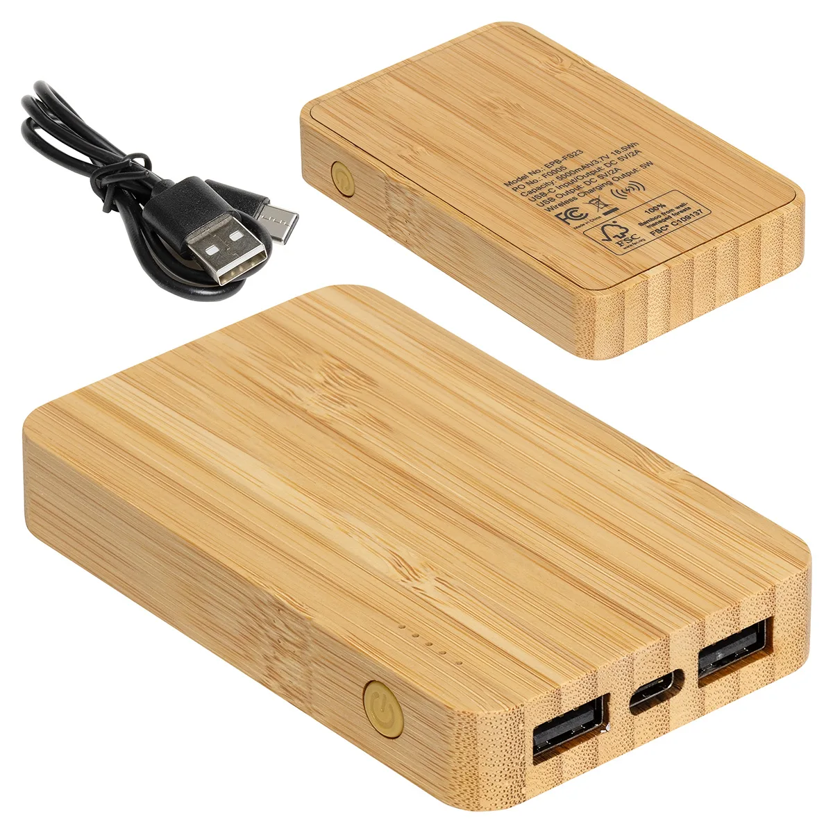 FSC® Bamboo 5000mAh Dual Port Power Bank with Wireless Charger view 2