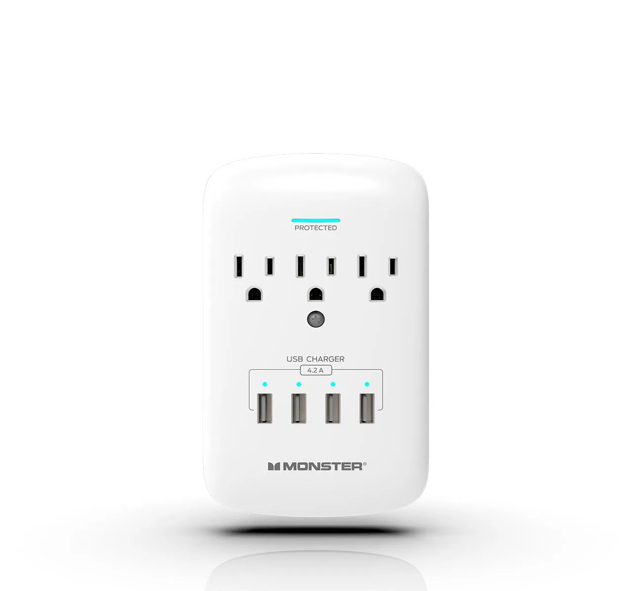 Monster Wall Plug 3 Outlet 4 Usb Surge Protector - White