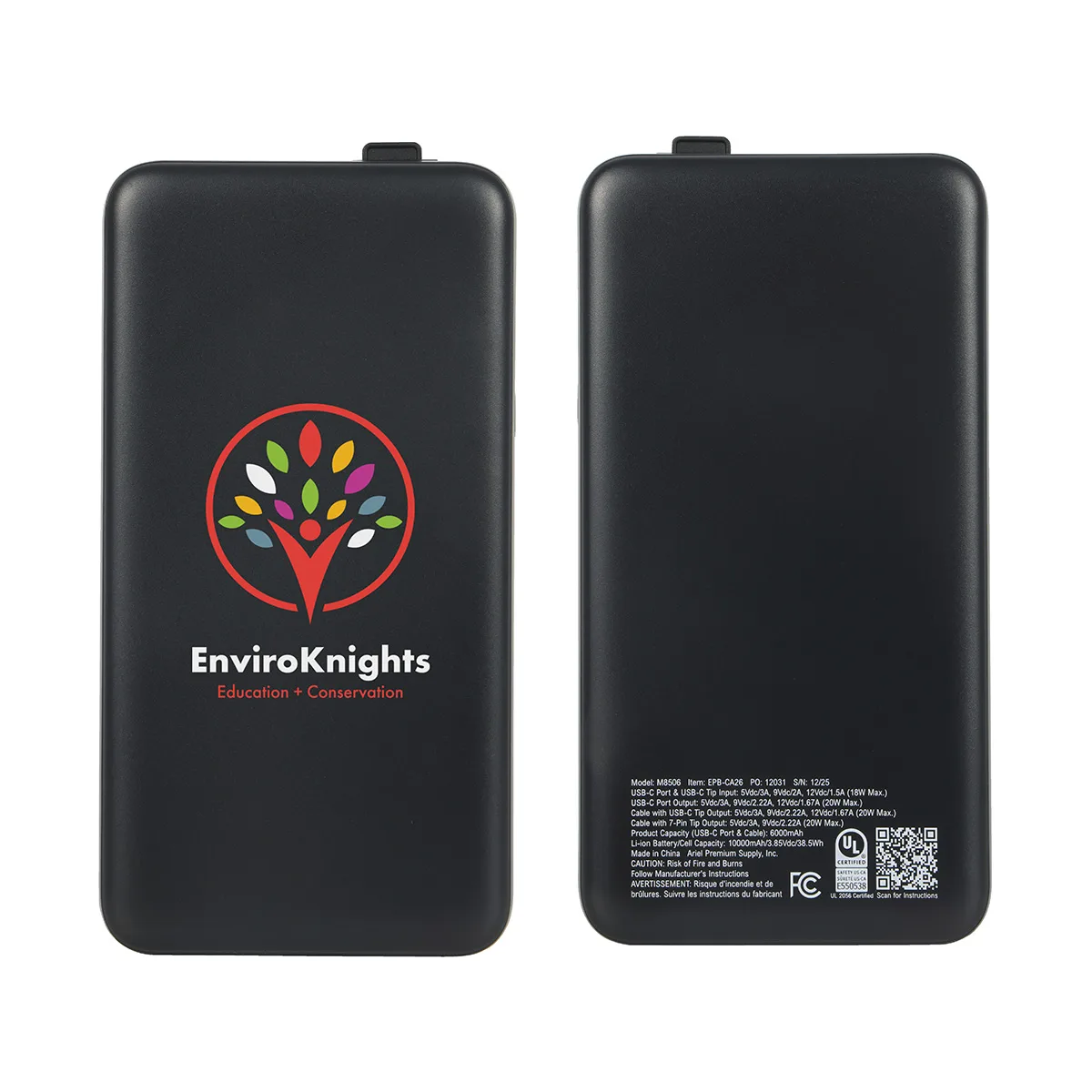Cavalier 10000mAh 20W PD UL Listed Power Bank with Retractable Charging Cab