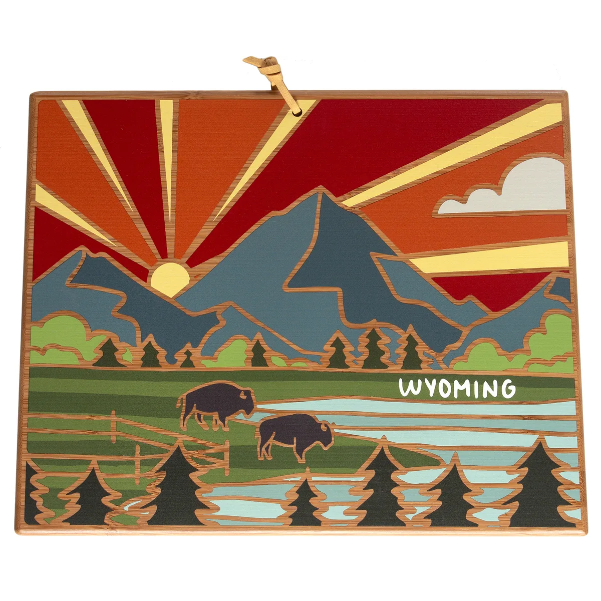 Wyoming State Shaped Serving & Cutting Board w/Artwork by Summer Stokes — Laser Engraved up to 2 Square Inches (1 side/1 location)
