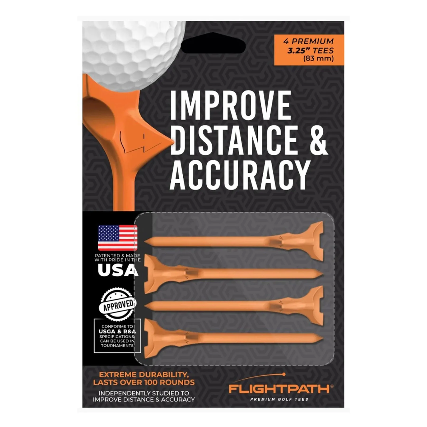 Flightpath 3.25-inch 4-Pack Golf Tees - Orange