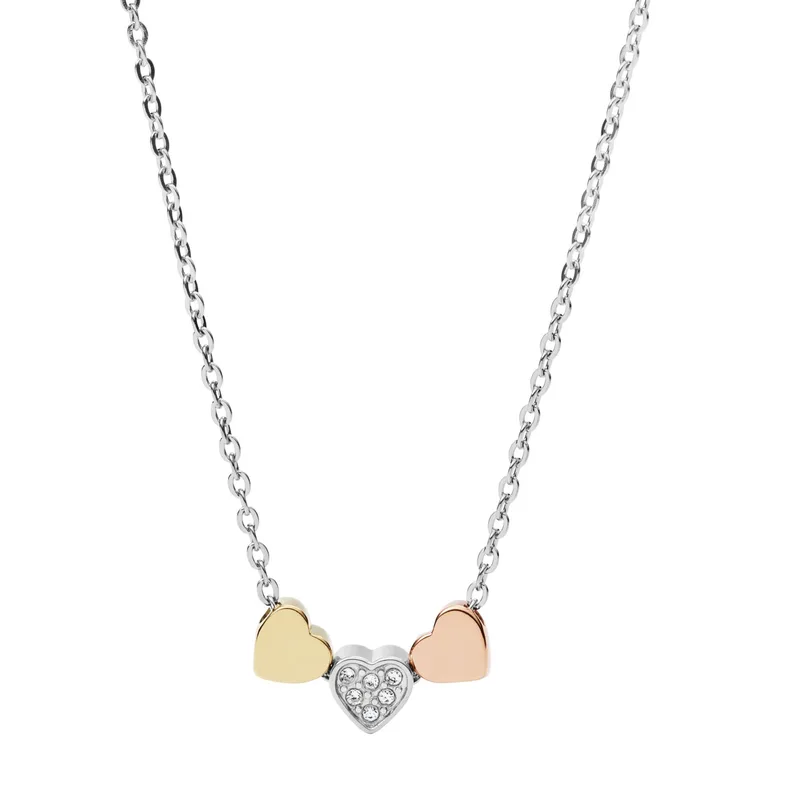 Fossil Sutton Heart Tri-Tone Steel Necklace