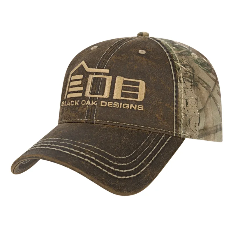 Faux Leathered Poly/Cotton Camo Cap