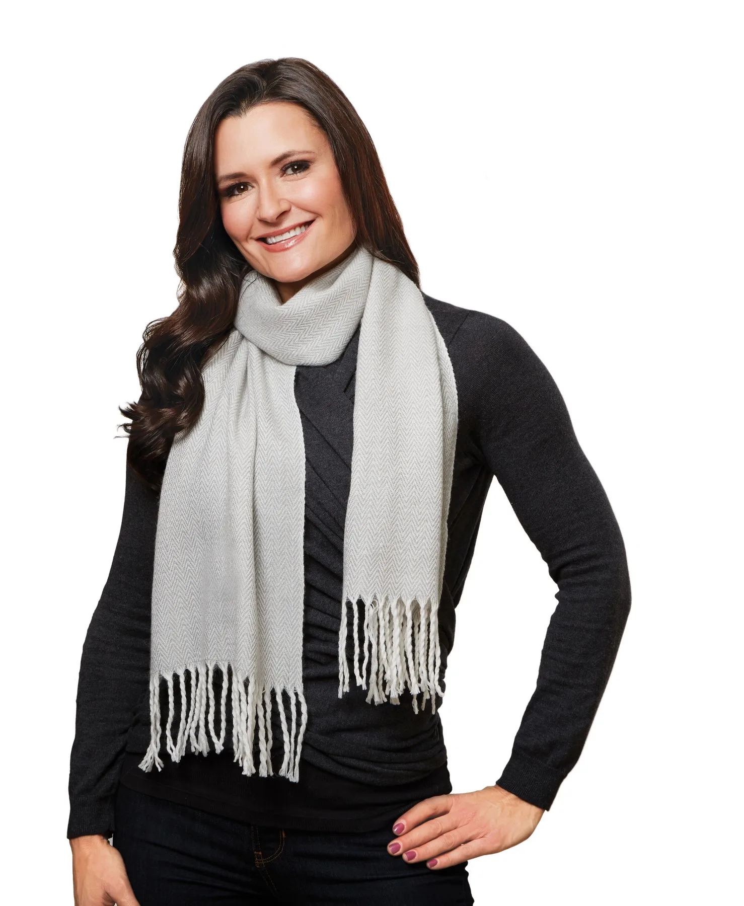 Herringbone Lambswool Scarf (Embroidery) view 2