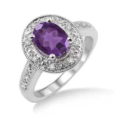 Jilco Inc Amethyst & Round Diamond Ring - Size 6.5