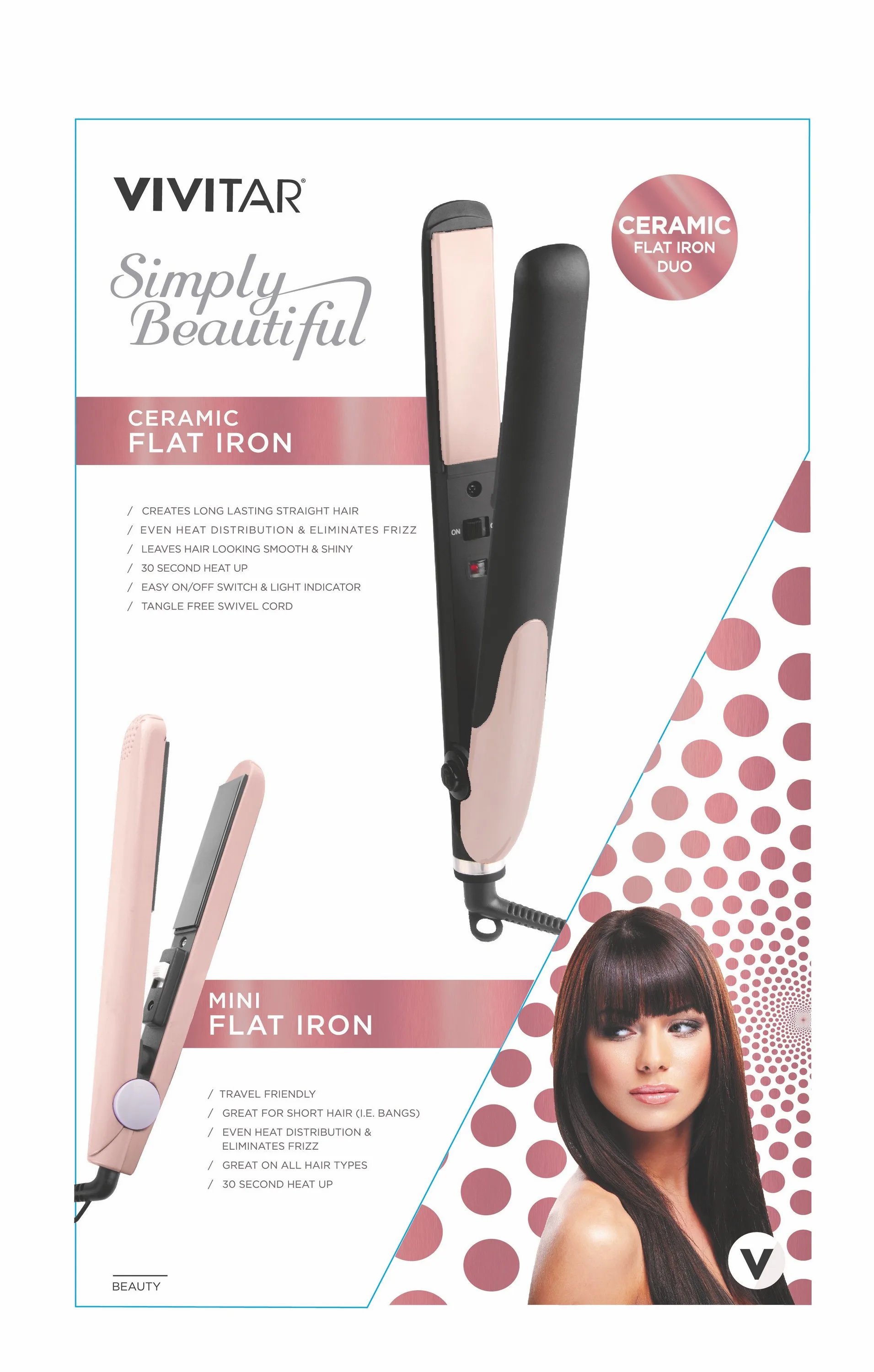 Health, Beauty & Fitness Vivitar Ceramic Flat Iron Duo Set- Standard Size + Travel Size - Red