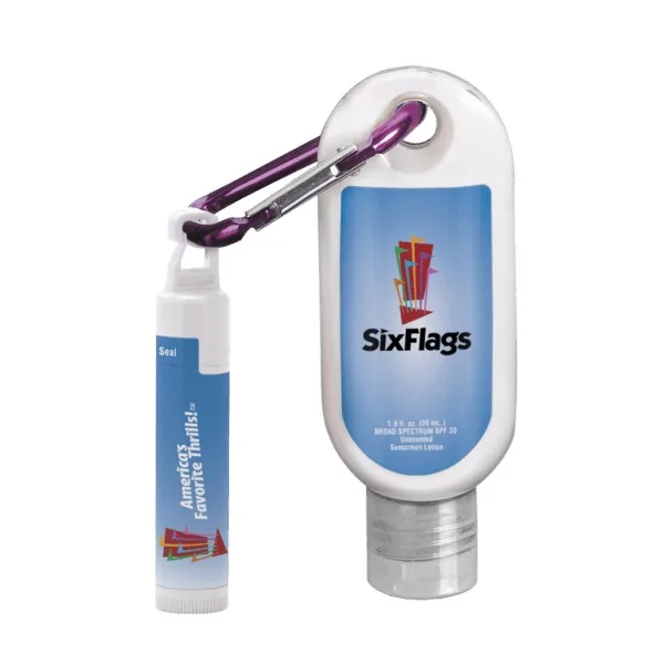 1.9 oz SPF 30 Sunscreen with Carabiner and SPF 15 Lip Balm in White Tube with Hook Cap view 5