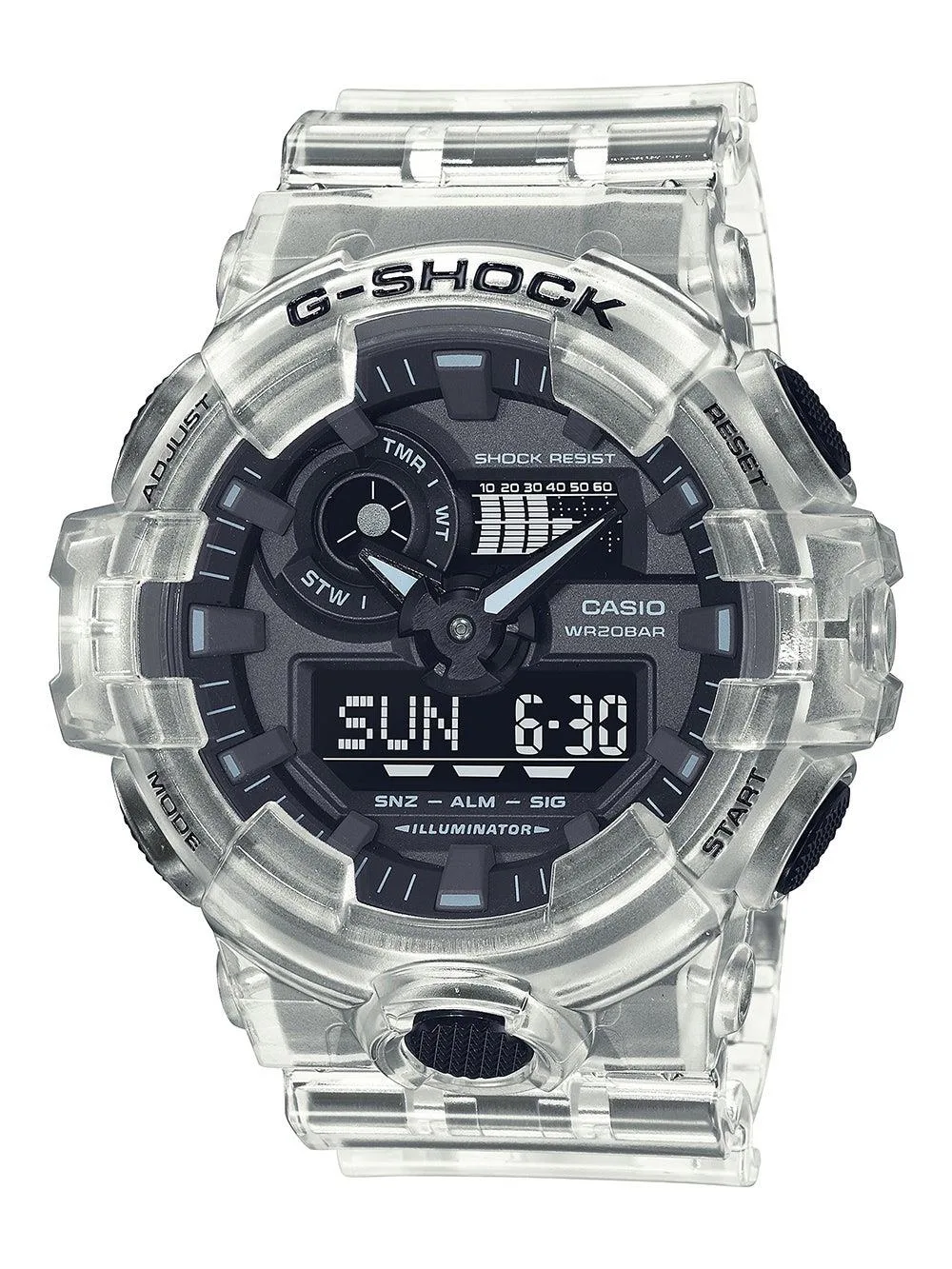 G-Shock Mens Transparent White Resin Analog/Digital Watch Black Dial