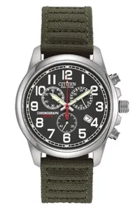 Citizen® Men's Chandler Eco-Drive® Watch w/Military Green Strap & Black Dial