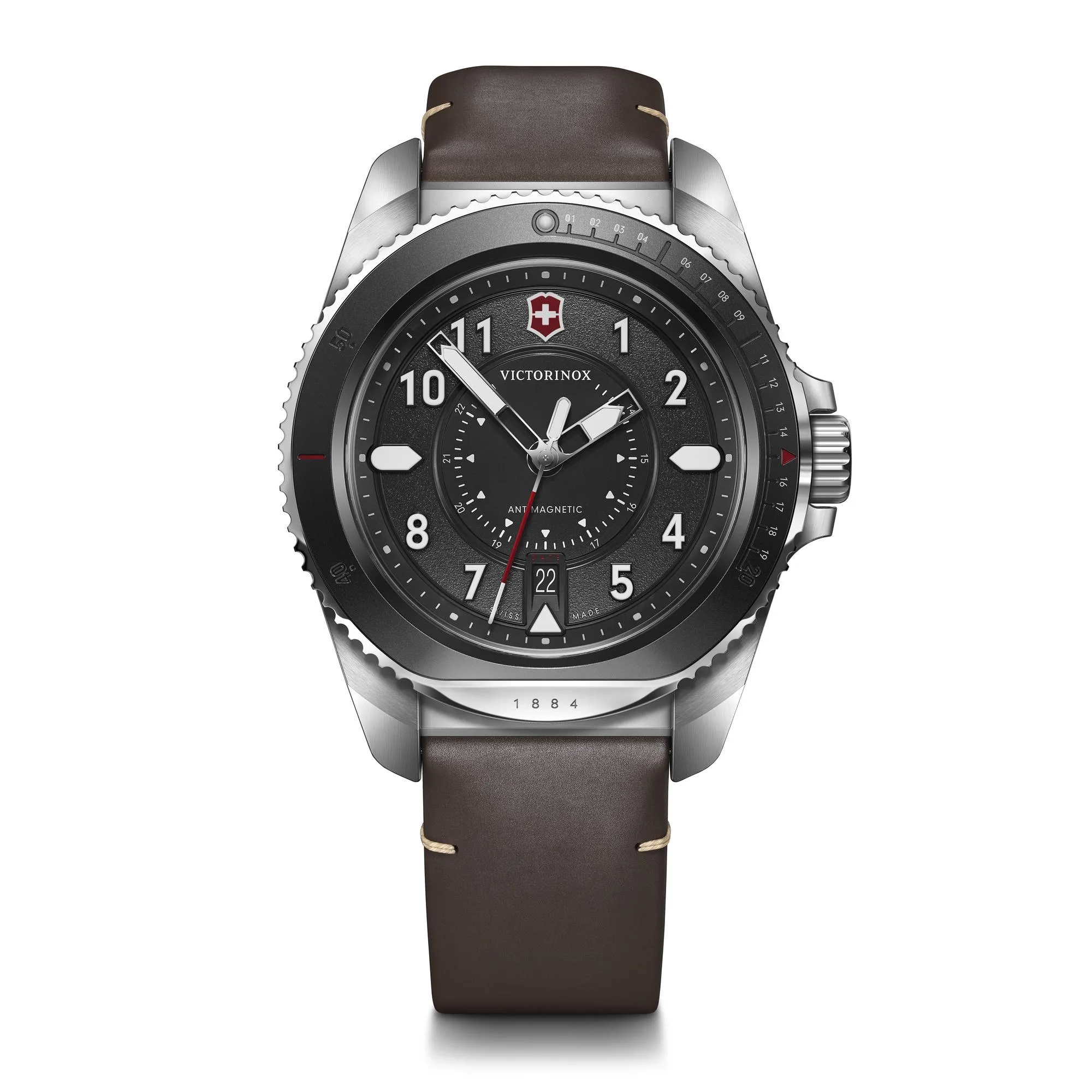 Victorinox Swiss Army Corporate Gifts Journey Ø43 Black Bezel Dial Brown Leather Strap Watch