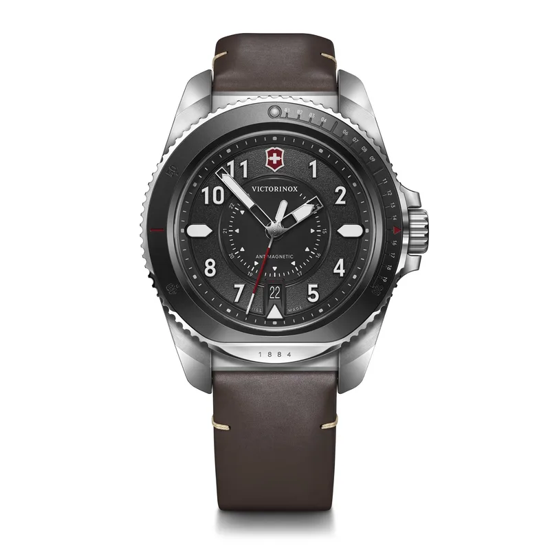 Victorinox Swiss Army Corporate Gifts Journey Ø43 Black Bezel Dial Brown Leather Strap Watch