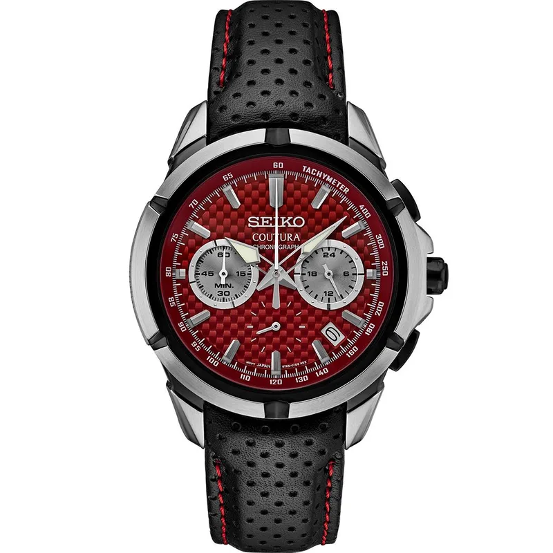 Seiko Watch Coutura Ss Quartz Chronograph Red Dial