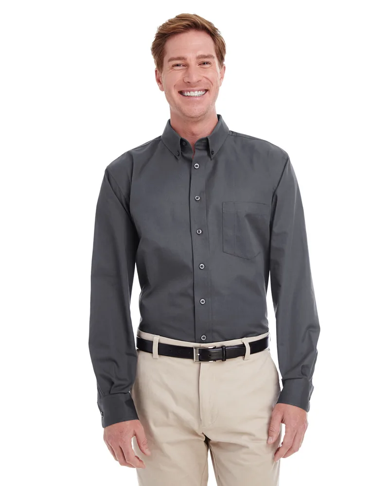 Harriton Men's Foundation Cotton Long-Sleeve Twill Shirt with Teflon™ view 2