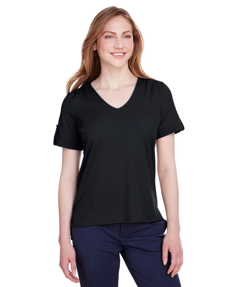 Devon and Jones CrownLux Performance? Ladies' Plaited Rolled-Sleeve Top