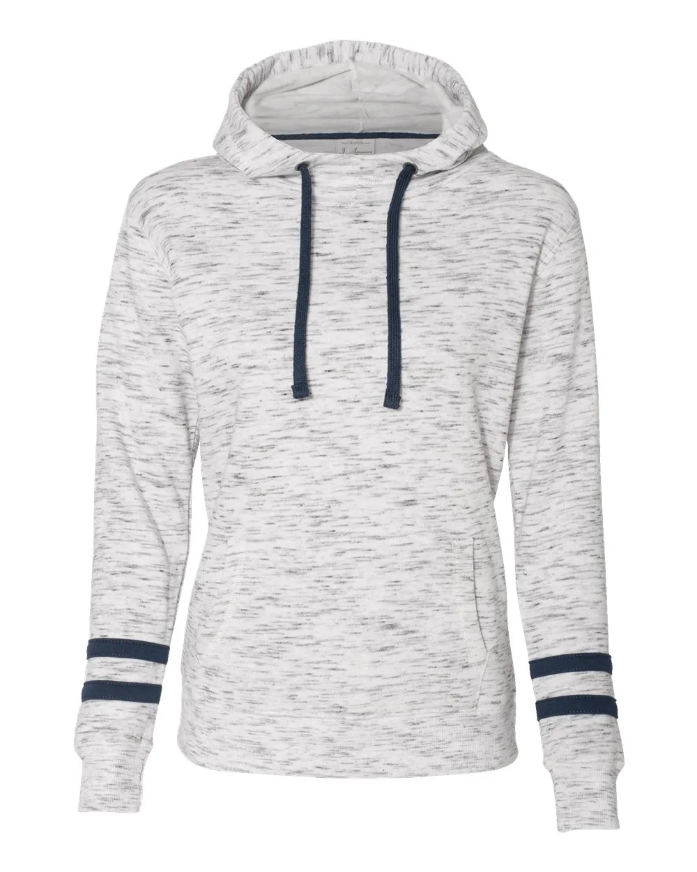 J. America® Women's Melange Fleece Striped Sleeve Hooded Sweatshirt view 3