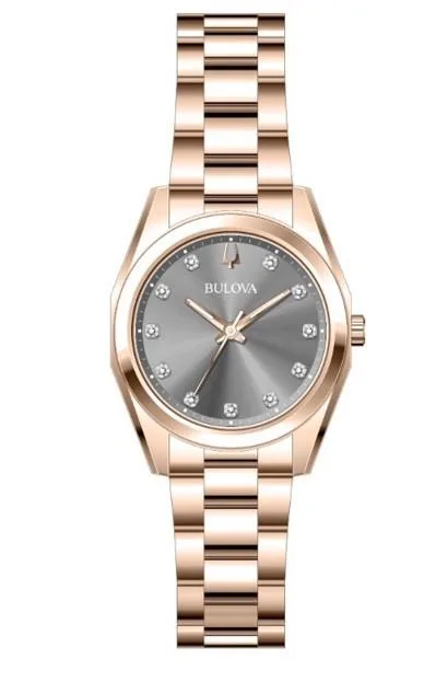 Bulova Watches Ladies' Surveyor Stainless Steel Bracelet Watch, Rose Gold w/Grey Dial